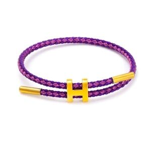 Letter “H” Monogram Purple & Gold Knit Wire Adjustable Bracelet